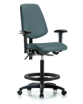 Vinyl Chair - High Bench Height with Medium Back, Adjustable Arms, Black Foot Ring, & Casters in Colonial Blue Trailblazer Vinyl VHBCH-MB-RG-T0-A1-BF-RC-8546