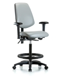 Vinyl Chair - High Bench Height with Medium Back, Adjustable Arms, Black Foot Ring, & Casters in Dove Trailblazer Vinyl VHBCH-MB-RG-T0-A1-BF-RC-8567