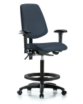 Vinyl Chair - High Bench Height with Medium Back, Adjustable Arms, Black Foot Ring, & Casters in Imperial Blue Trailblazer Vinyl VHBCH-MB-RG-T0-A1-BF-RC-8582