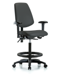 Vinyl Chair - High Bench Height with Medium Back, Adjustable Arms, Black Foot Ring, & Casters in Charcoal Trailblazer Vinyl VHBCH-MB-RG-T0-A1-BF-RC-8605