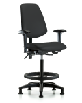 Vinyl Chair - High Bench Height with Medium Back, Adjustable Arms, Black Foot Ring, & Stationary Glides in Black Trailblazer Vinyl VHBCH-MB-RG-T0-A1-BF-RG-8540