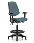 Vinyl Chair - High Bench Height with Medium Back, Adjustable Arms, Black Foot Ring, & Stationary Glides in Colonial Blue Trailblazer Vinyl VHBCH-MB-RG-T0-A1-BF-RG-8546
