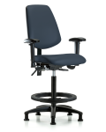 Vinyl Chair - High Bench Height with Medium Back, Adjustable Arms, Black Foot Ring, & Stationary Glides in Imperial Blue Trailblazer Vinyl VHBCH-MB-RG-T0-A1-BF-RG-8582
