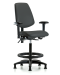 Vinyl Chair - High Bench Height with Medium Back, Adjustable Arms, Black Foot Ring, & Stationary Glides in Charcoal Trailblazer Vinyl VHBCH-MB-RG-T0-A1-BF-RG-8605