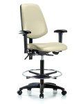 Vinyl Chair - High Bench Height with Medium Back, Adjustable Arms, Chrome Foot Ring, & Casters in Adobe White Trailblazer Vinyl VHBCH-MB-RG-T0-A1-CF-RC-8501