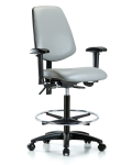 Vinyl Chair - High Bench Height with Medium Back, Adjustable Arms, Chrome Foot Ring, & Casters in Dove Trailblazer Vinyl VHBCH-MB-RG-T0-A1-CF-RC-8567