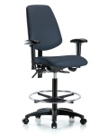 Vinyl Chair - High Bench Height with Medium Back, Adjustable Arms, Chrome Foot Ring, & Casters in Imperial Blue Trailblazer Vinyl VHBCH-MB-RG-T0-A1-CF-RC-8582