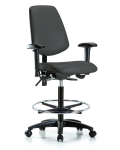 Vinyl Chair - High Bench Height with Medium Back, Adjustable Arms, Chrome Foot Ring, & Casters in Charcoal Trailblazer Vinyl VHBCH-MB-RG-T0-A1-CF-RC-8605