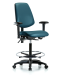 Vinyl Chair - High Bench Height with Medium Back, Adjustable Arms, Chrome Foot Ring, & Casters in Marine Blue Supernova Vinyl VHBCH-MB-RG-T0-A1-CF-RC-8801