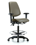 Vinyl Chair - High Bench Height with Medium Back, Adjustable Arms, Chrome Foot Ring, & Casters in Taupe Supernova Vinyl VHBCH-MB-RG-T0-A1-CF-RC-8809