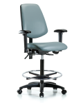 Vinyl Chair - High Bench Height with Medium Back, Adjustable Arms, Chrome Foot Ring, & Casters in Storm Supernova Vinyl VHBCH-MB-RG-T0-A1-CF-RC-8822