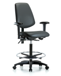 Vinyl Chair - High Bench Height with Medium Back, Adjustable Arms, Chrome Foot Ring, & Casters in Carbon Supernova Vinyl VHBCH-MB-RG-T0-A1-CF-RC-8823