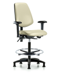 Vinyl Chair - High Bench Height with Medium Back, Adjustable Arms, Chrome Foot Ring, & Stationary Glides in Adobe White Trailblazer Vinyl VHBCH-MB-RG-T0-A1-CF-RG-8501