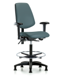 Vinyl Chair - High Bench Height with Medium Back, Adjustable Arms, Chrome Foot Ring, & Stationary Glides in Colonial Blue Trailblazer Vinyl VHBCH-MB-RG-T0-A1-CF-RG-8546
