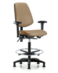 Vinyl Chair - High Bench Height with Medium Back, Adjustable Arms, Chrome Foot Ring, & Stationary Glides in Taupe Trailblazer Vinyl VHBCH-MB-RG-T0-A1-CF-RG-8584