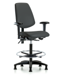 Vinyl Chair - High Bench Height with Medium Back, Adjustable Arms, Chrome Foot Ring, & Stationary Glides in Charcoal Trailblazer Vinyl VHBCH-MB-RG-T0-A1-CF-RG-8605