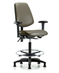 Vinyl Chair - High Bench Height with Medium Back, Adjustable Arms, Chrome Foot Ring, & Stationary Glides in Taupe Supernova Vinyl VHBCH-MB-RG-T0-A1-CF-RG-8809