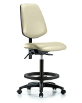 Vinyl Chair - High Bench Height with Medium Back, Seat Tilt, Black Foot Ring, & Casters in Adobe White Trailblazer Vinyl VHBCH-MB-RG-T1-A0-BF-RC-8501