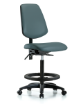 Vinyl Chair - High Bench Height with Medium Back, Seat Tilt, Black Foot Ring, & Casters in Colonial Blue Trailblazer Vinyl VHBCH-MB-RG-T1-A0-BF-RC-8546