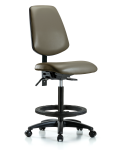 Vinyl Chair - High Bench Height with Medium Back, Seat Tilt, Black Foot Ring, & Casters in Taupe Supernova Vinyl VHBCH-MB-RG-T1-A0-BF-RC-8809