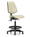 Vinyl Chair - High Bench Height with Medium Back, Seat Tilt, Black Foot Ring, & Stationary Glides in Adobe White Trailblazer Vinyl VHBCH-MB-RG-T1-A0-BF-RG-8501