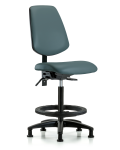Vinyl Chair - High Bench Height with Medium Back, Seat Tilt, Black Foot Ring, & Stationary Glides in Colonial Blue Trailblazer Vinyl VHBCH-MB-RG-T1-A0-BF-RG-8546