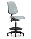 Vinyl Chair - High Bench Height with Medium Back, Seat Tilt, Black Foot Ring, & Stationary Glides in Dove Trailblazer Vinyl VHBCH-MB-RG-T1-A0-BF-RG-8567