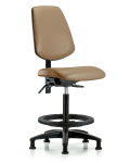 Vinyl Chair - High Bench Height with Medium Back, Seat Tilt, Black Foot Ring, & Stationary Glides in Taupe Trailblazer Vinyl VHBCH-MB-RG-T1-A0-BF-RG-8584