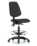 Vinyl Chair - High Bench Height with Medium Back, Seat Tilt, Chrome Foot Ring, & Casters in Black Trailblazer Vinyl VHBCH-MB-RG-T1-A0-CF-RC-8540