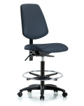Vinyl Chair - High Bench Height with Medium Back, Seat Tilt, Chrome Foot Ring, & Casters in Imperial Blue Trailblazer Vinyl VHBCH-MB-RG-T1-A0-CF-RC-8582