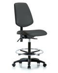 Vinyl Chair - High Bench Height with Medium Back, Seat Tilt, Chrome Foot Ring, & Casters in Charcoal Trailblazer Vinyl VHBCH-MB-RG-T1-A0-CF-RC-8605