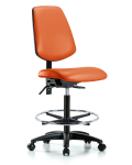Vinyl Chair - High Bench Height with Medium Back, Seat Tilt, Chrome Foot Ring, & Casters in Orange Kist Trailblazer Vinyl VHBCH-MB-RG-T1-A0-CF-RC-8613