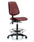 Vinyl Chair - High Bench Height with Medium Back, Seat Tilt, Chrome Foot Ring, & Casters in Borscht Supernova Vinyl VHBCH-MB-RG-T1-A0-CF-RC-8815
