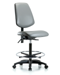 Vinyl Chair - High Bench Height with Medium Back, Seat Tilt, Chrome Foot Ring, & Casters in Sterling Supernova Vinyl VHBCH-MB-RG-T1-A0-CF-RC-8840