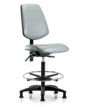 Vinyl Chair - High Bench Height with Medium Back, Seat Tilt, Chrome Foot Ring, & Stationary Glides in Dove Trailblazer Vinyl VHBCH-MB-RG-T1-A0-CF-RG-8567