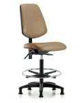 Vinyl Chair - High Bench Height with Medium Back, Seat Tilt, Chrome Foot Ring, & Stationary Glides in Taupe Trailblazer Vinyl VHBCH-MB-RG-T1-A0-CF-RG-8584