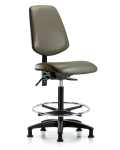 Vinyl Chair - High Bench Height with Medium Back, Seat Tilt, Chrome Foot Ring, & Stationary Glides in Taupe Supernova Vinyl VHBCH-MB-RG-T1-A0-CF-RG-8809
