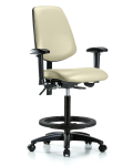 Vinyl Chair - High Bench Height with Medium Back, Seat Tilt, Adjustable Arms, Black Foot Ring, & Casters in Adobe White Trailblazer Vinyl VHBCH-MB-RG-T1-A1-BF-RC-8501