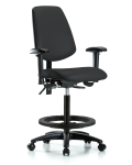 Vinyl Chair - High Bench Height with Medium Back, Seat Tilt, Adjustable Arms, Black Foot Ring, & Casters in Black Trailblazer Vinyl VHBCH-MB-RG-T1-A1-BF-RC-8540
