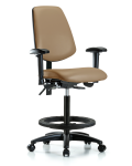 Vinyl Chair - High Bench Height with Medium Back, Seat Tilt, Adjustable Arms, Black Foot Ring, & Casters in Taupe Trailblazer Vinyl VHBCH-MB-RG-T1-A1-BF-RC-8584