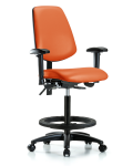 Vinyl Chair - High Bench Height with Medium Back, Seat Tilt, Adjustable Arms, Black Foot Ring, & Casters in Orange Kist Trailblazer Vinyl VHBCH-MB-RG-T1-A1-BF-RC-8613