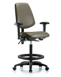 Vinyl Chair - High Bench Height with Medium Back, Seat Tilt, Adjustable Arms, Black Foot Ring, & Casters in Taupe Supernova Vinyl VHBCH-MB-RG-T1-A1-BF-RC-8809