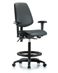 Vinyl Chair - High Bench Height with Medium Back, Seat Tilt, Adjustable Arms, Black Foot Ring, & Casters in Carbon Supernova Vinyl VHBCH-MB-RG-T1-A1-BF-RC-8823