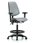 Vinyl Chair - High Bench Height with Medium Back, Seat Tilt, Adjustable Arms, Black Foot Ring, & Casters in Sterling Supernova Vinyl VHBCH-MB-RG-T1-A1-BF-RC-8840