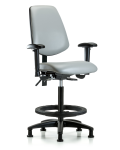 Vinyl Chair - High Bench Height with Medium Back, Seat Tilt, Adjustable Arms, Black Foot Ring, & Stationary Glides in Dove Trailblazer Vinyl VHBCH-MB-RG-T1-A1-BF-RG-8567