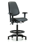 Vinyl Chair - High Bench Height with Medium Back, Seat Tilt, Adjustable Arms, Black Foot Ring, & Stationary Glides in Carbon Supernova Vinyl VHBCH-MB-RG-T1-A1-BF-RG-8823