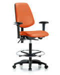 Vinyl Chair - High Bench Height with Medium Back, Seat Tilt, Adjustable Arms, Chrome Foot Ring, & Casters in Orange Kist Trailblazer Vinyl VHBCH-MB-RG-T1-A1-CF-RC-8613