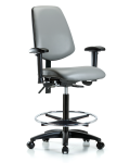 Vinyl Chair - High Bench Height with Medium Back, Seat Tilt, Adjustable Arms, Chrome Foot Ring, & Casters in Sterling Supernova Vinyl VHBCH-MB-RG-T1-A1-CF-RC-8840
