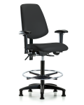 Vinyl Chair - High Bench Height with Medium Back, Seat Tilt, Adjustable Arms, Chrome Foot Ring, & Stationary Glides in Black Trailblazer Vinyl VHBCH-MB-RG-T1-A1-CF-RG-8540