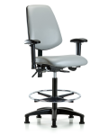 Vinyl Chair - High Bench Height with Medium Back, Seat Tilt, Adjustable Arms, Chrome Foot Ring, & Stationary Glides in Dove Trailblazer Vinyl VHBCH-MB-RG-T1-A1-CF-RG-8567